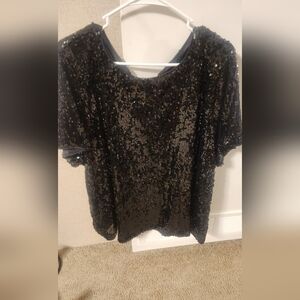 Nine West Black Sequin Short Sleeve Top 2x